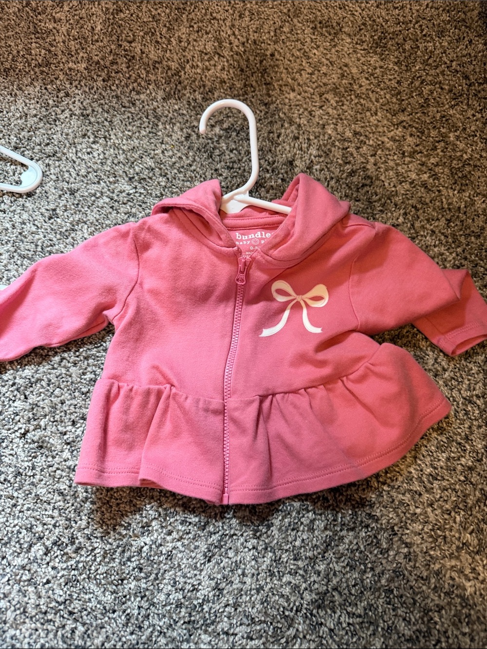 Baby Girls Pink Hooded Peplum Zip Jacket with Bow Accent